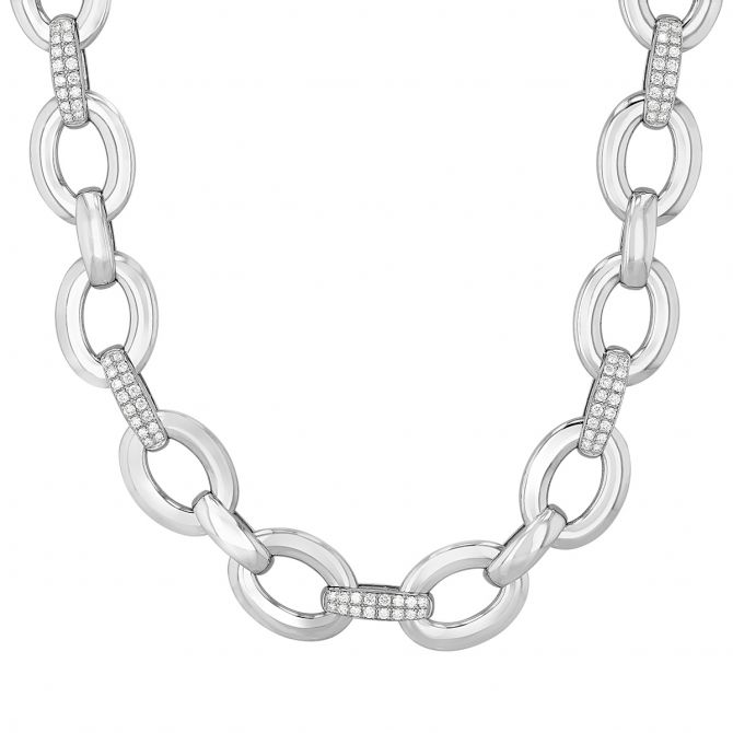 Roberto Coin Diamond Pavé Link Necklace in White Gold, 17.5"