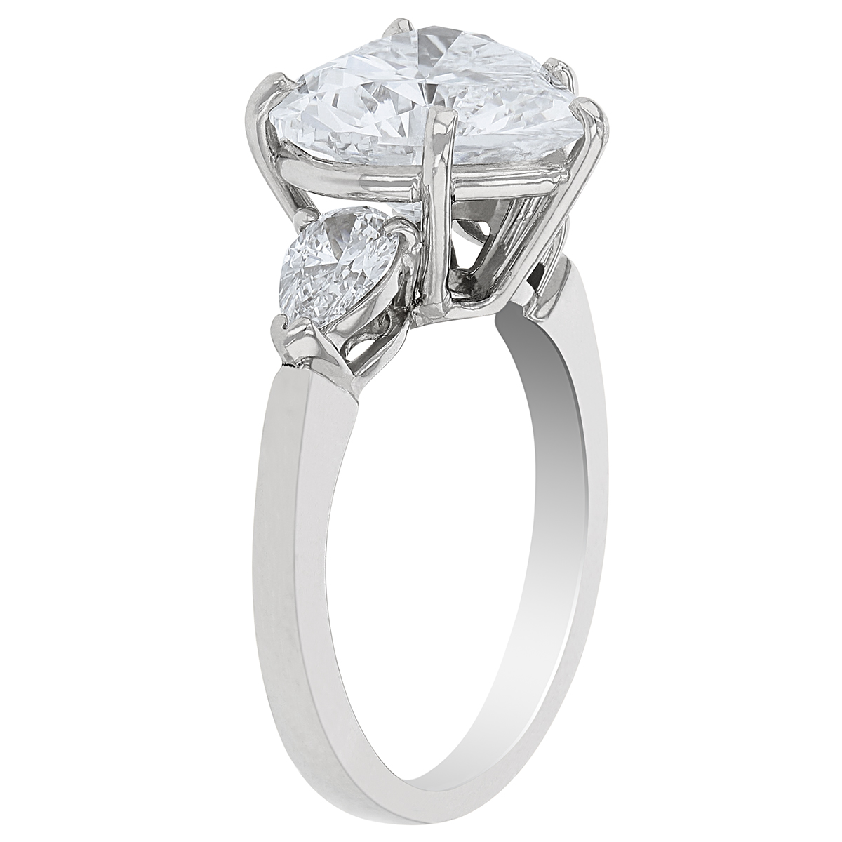 Heart Shaped Diamond Ring with Pear Shaped Diamond Sides in Platinum