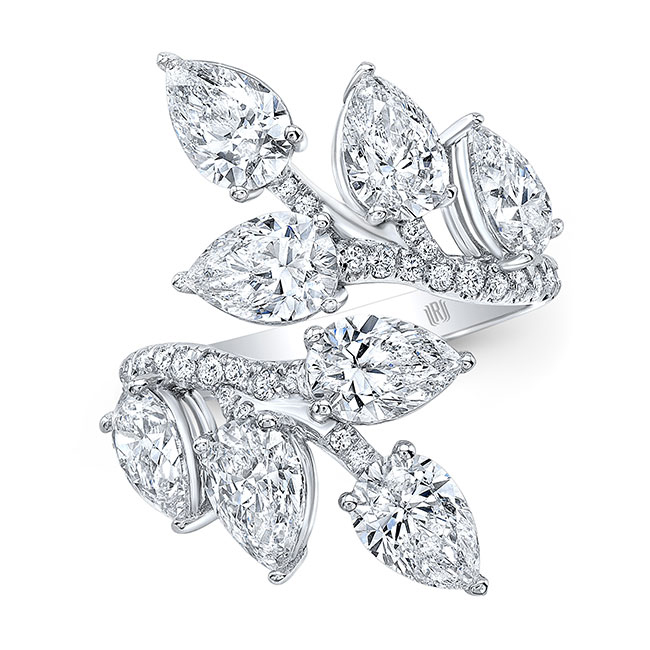 Rahaminov Pear Shaped & Round Diamond Bypass Ring in White Gold