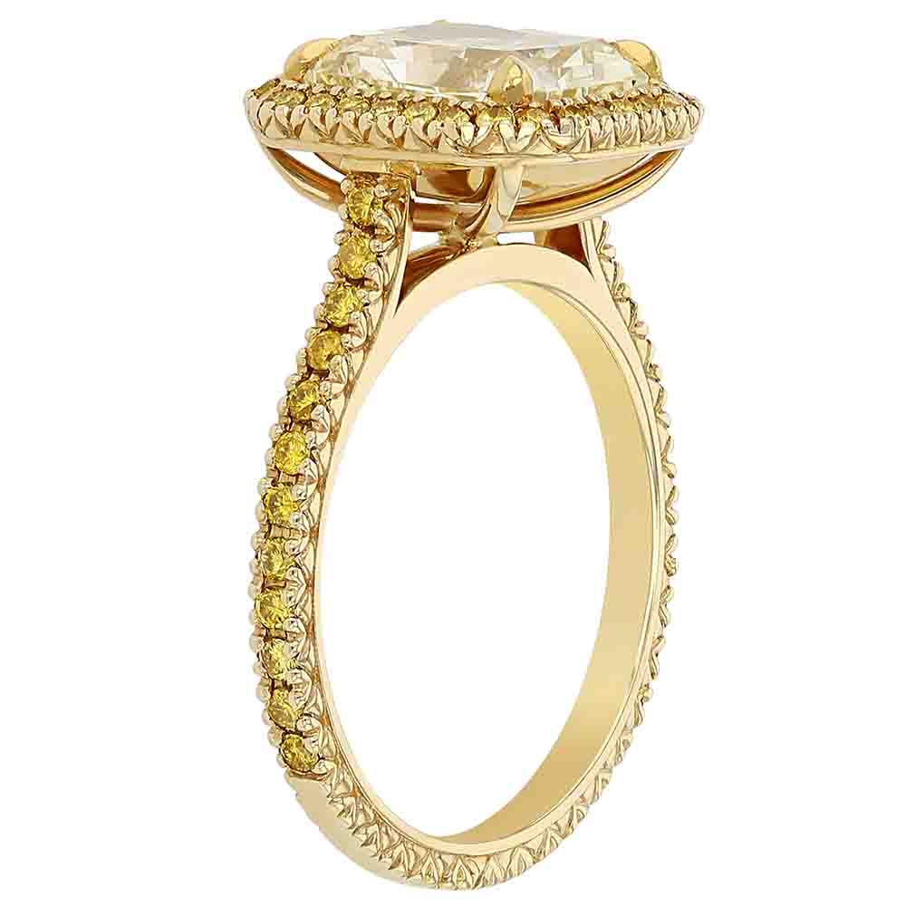 Fancy Light Yellow Radiant Diamond Ring with Fancy Yellow Diamond Halo & Shank