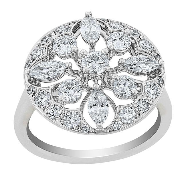 Kwiat Marquise & Round Diamond Star Cutout Circle Ring in White Gold