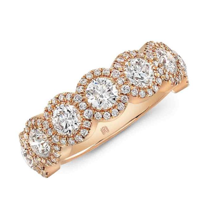 Rahaminov Round Diamond 7 Stone Halo Ring in Rose Gold
