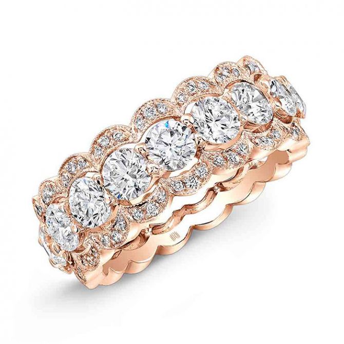 Rahaminov Diamond 3 Row Scalloped Edge Ring in Rose Gold