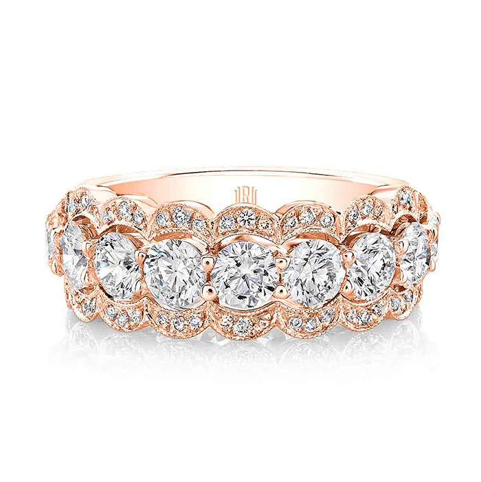 Rahaminov Diamond 3 Row Scalloped Edge Ring in Rose Gold