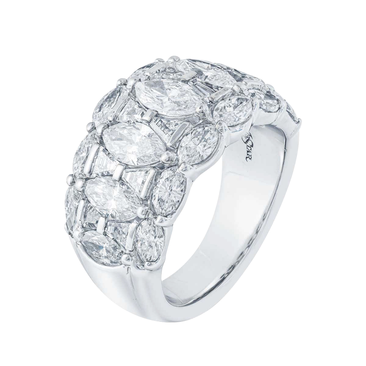 J.B. Star Marquise & Trapezoid Diamond 3 Row Ring in Platinum