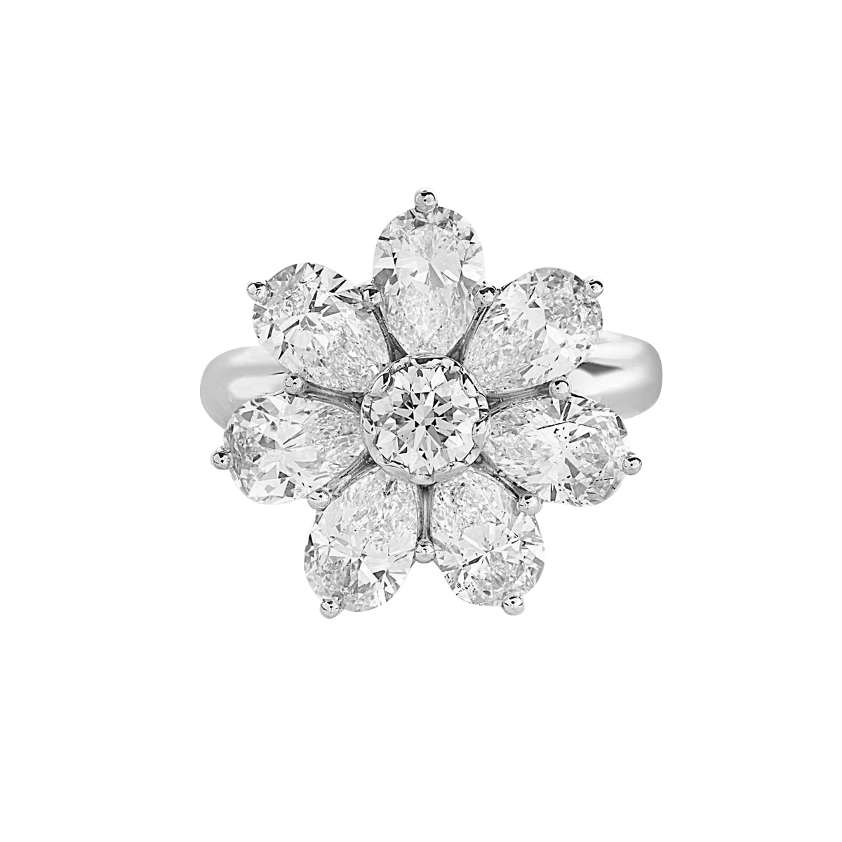 J.B. Star Pear Shaped & Round Diamond Flower Cocktail Ring in Platinum