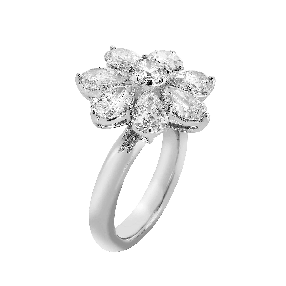 J.B. Star Pear Shaped & Round Diamond Flower Cocktail Ring in Platinum