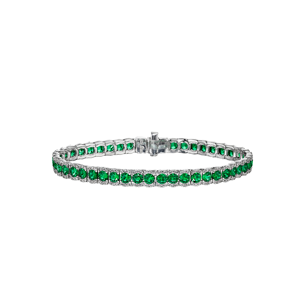 Emerald & Diamond Scalloped Half Halo Bracelet in White Gold