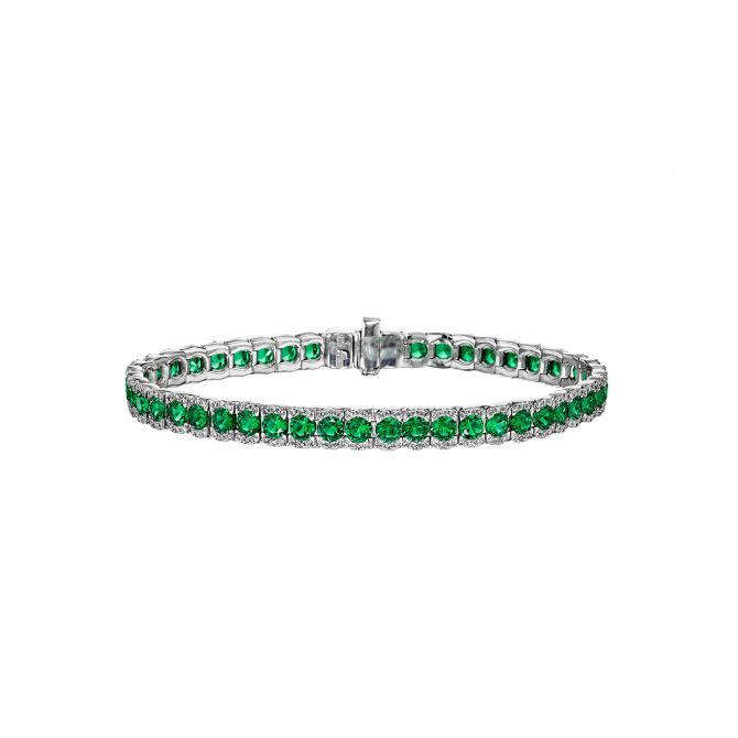 Emerald & Diamond Scalloped Half Halo Bracelet in White Gold