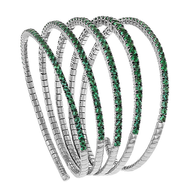 Rahaminov Emerald 5 Row Flex Coil Bracelet in White Gold