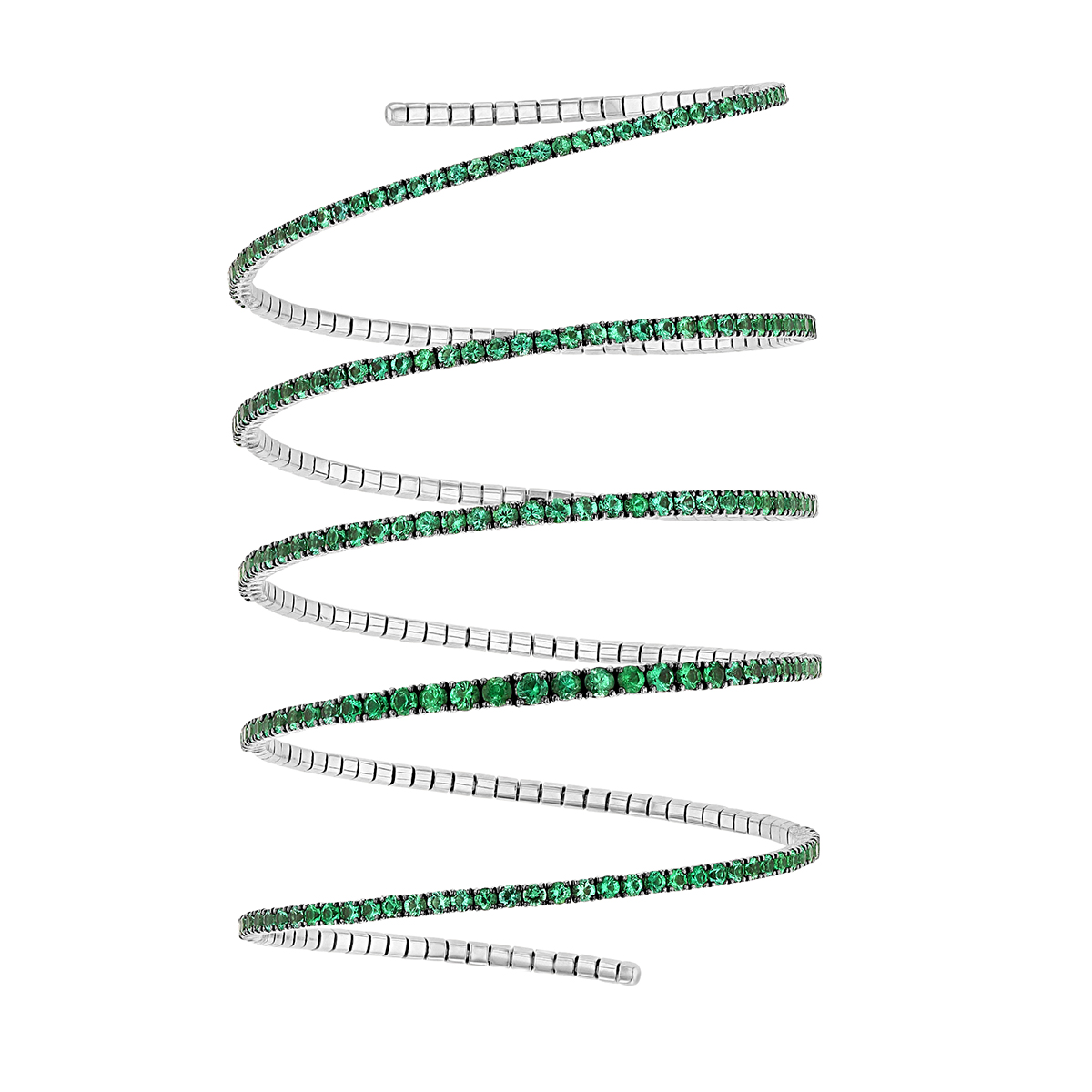 Rahaminov Emerald 5 Row Flex Coil Bracelet in White Gold