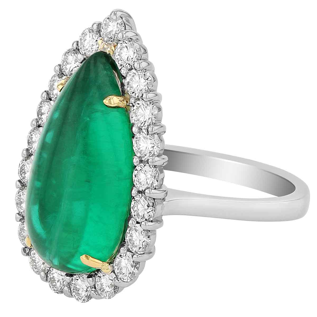 Rahaminov Pear Cabochon Emerald & Diamond Halo Ring in Platinum