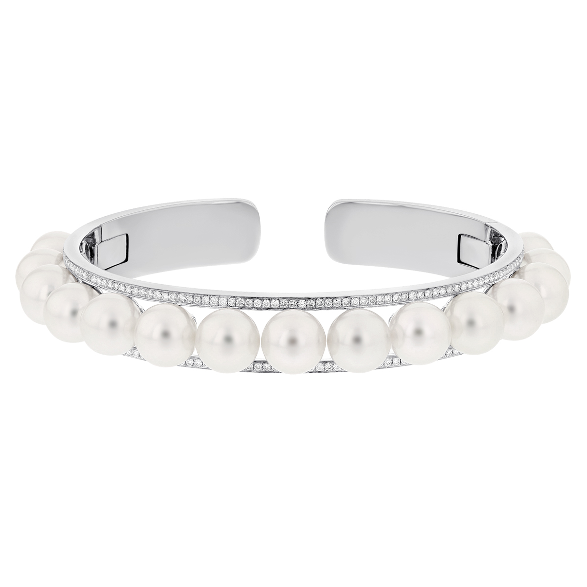 TARA Pearls White Cultured Pearl & Diamond Cuff Bangle Bracelet in White Gold