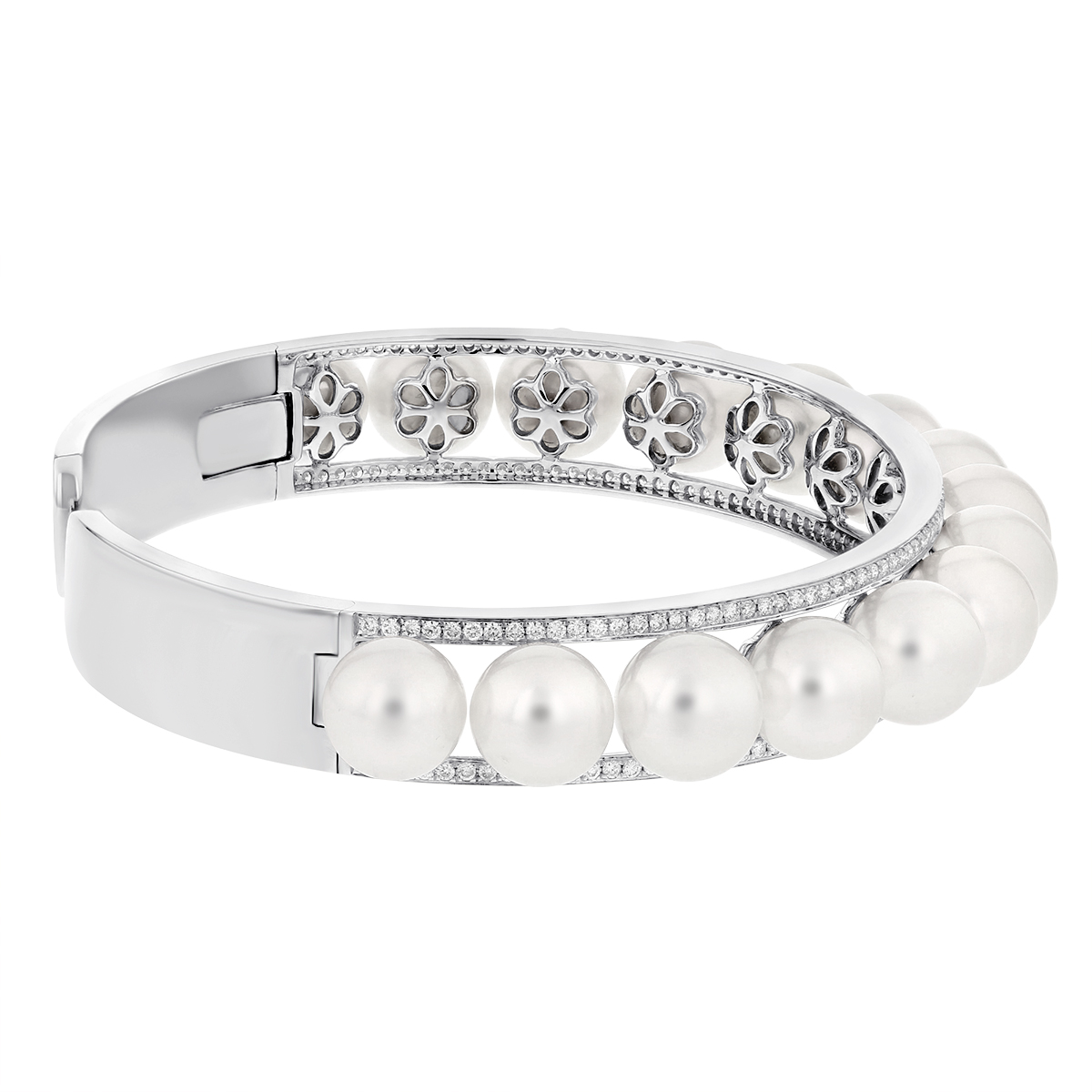 TARA Pearls White Cultured Pearl & Diamond Cuff Bangle Bracelet in White Gold