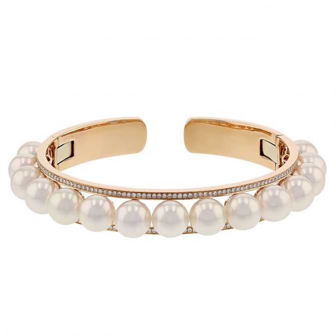 TARA Pearls White Cultured Pearl & Diamond Cuff Bracelet in Rose Gold