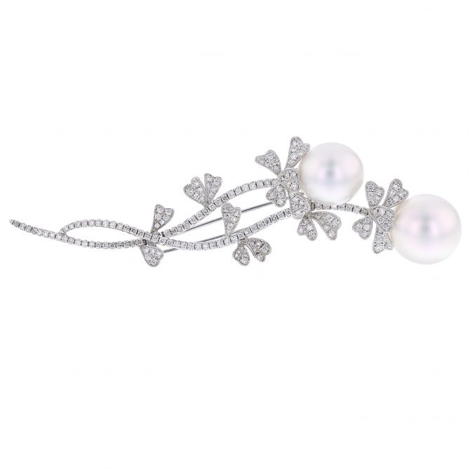 TARA Pearls White South Sea Cultured Pearl & Diamond Floral Brooch in White Gold