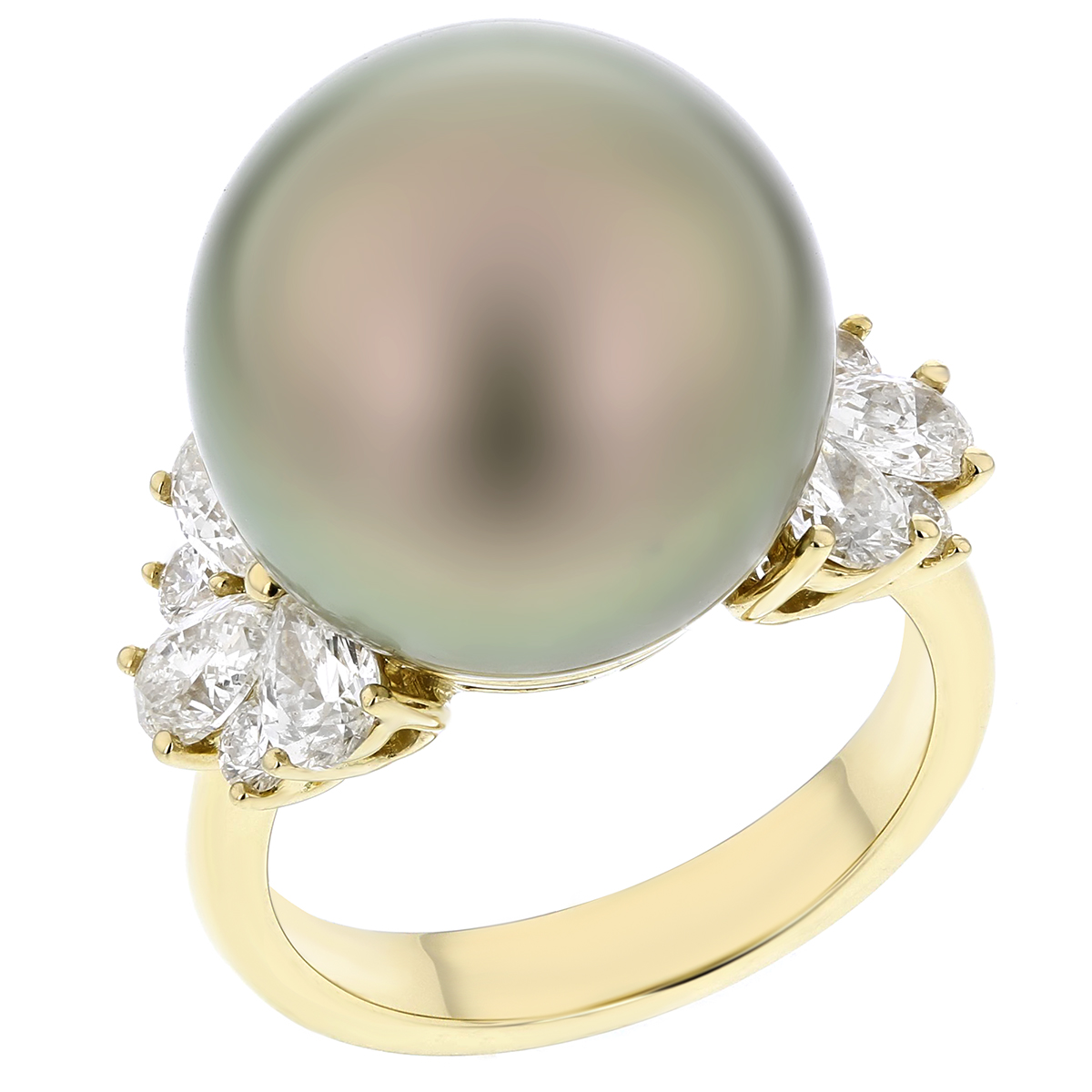 15x16mm Black Tahitian Cultured Pearl & Diamond Ring in Yellow Gold by TARA Pearls
