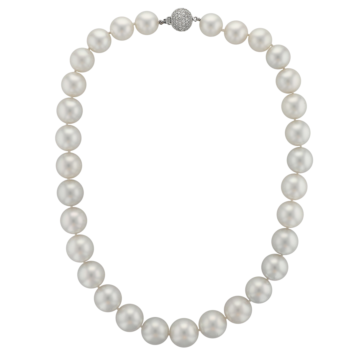 Silver & White South Sea Cultured Pearl Strand with Diamond Pavé Clasp, 17.5