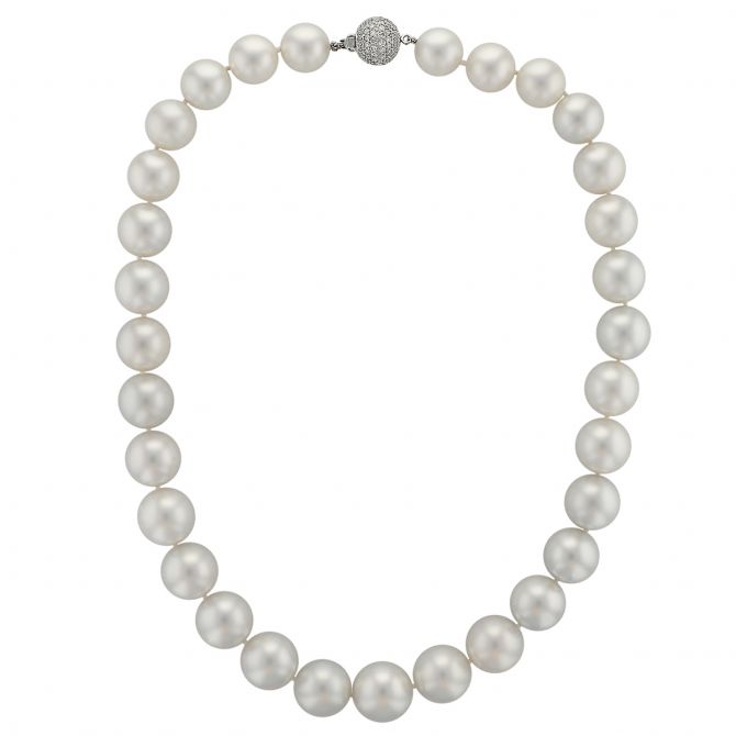 Silver & White South Sea Cultured Pearl Strand with Diamond Pavé Clasp, 17.5"