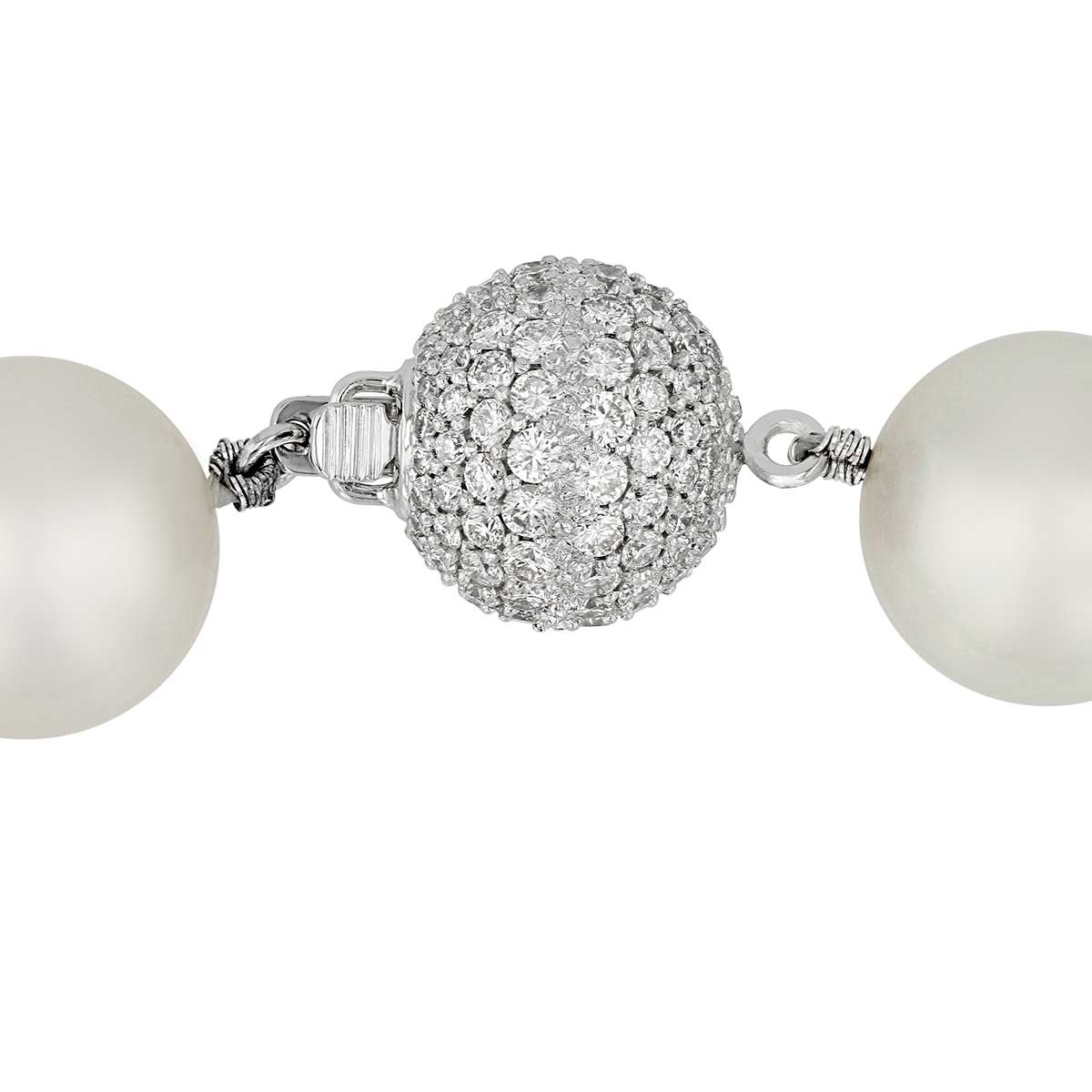 Silver & White South Sea Cultured Pearl Strand with Diamond Pavé Clasp, 17.5