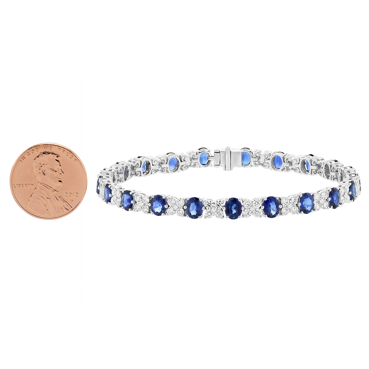Oval Sapphire & Diamond Alternating Bracelet in White Gold