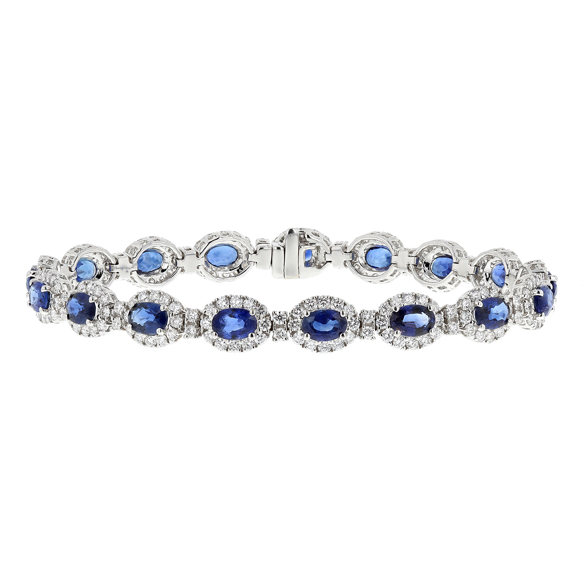 Oval Sapphire & Diamond Halo Bracelet in White Gold, 7.5
