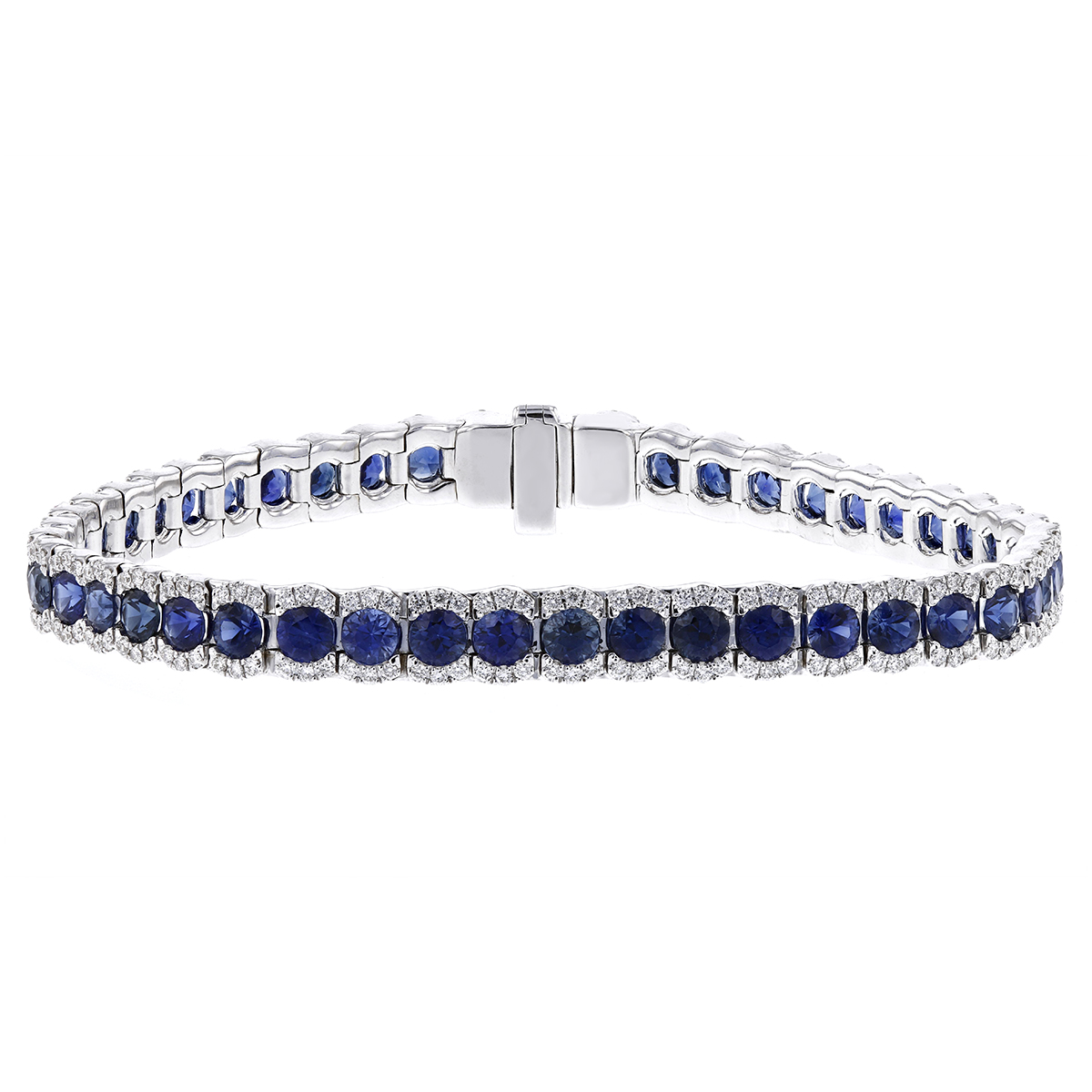 Sapphire & Diamond Scalloped Edge Bracelet in White Gold, 7