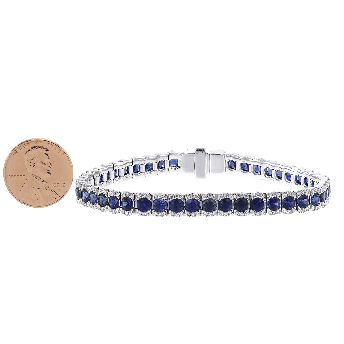 Sapphire & Diamond Scalloped Edge Bracelet in White Gold, 7