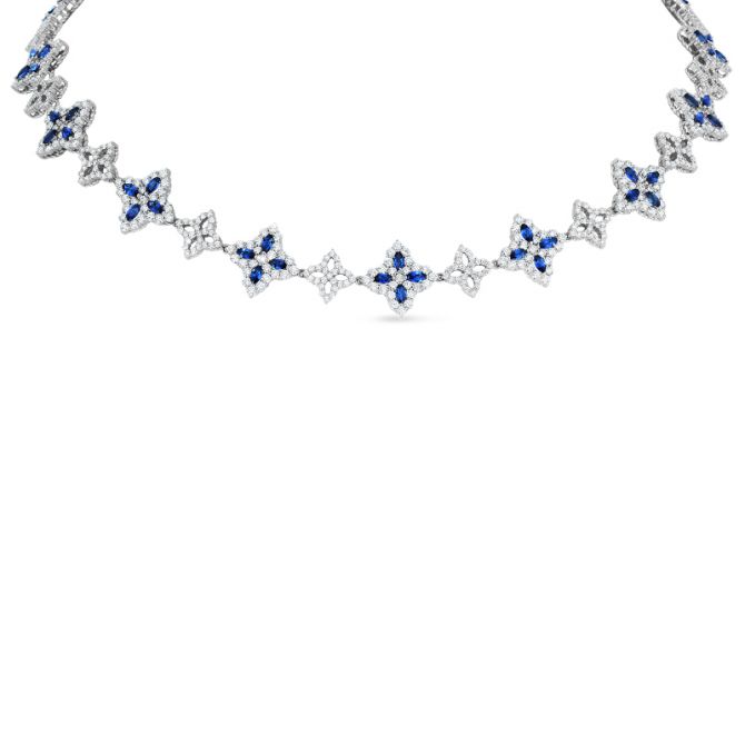 Roberto Coin Princess Flower Diamond & Sapphire Station Necklace, 16"