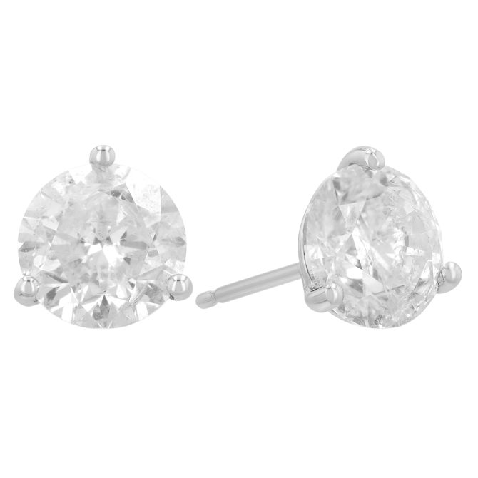 Round Diamond Stud Earrings in White Gold, IJ/I1-2, 3.63 cttw