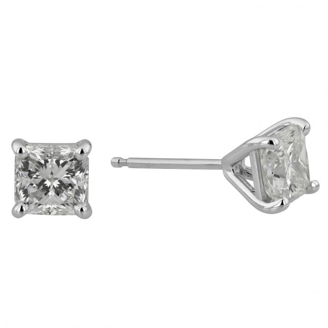 Borsheims Signature Square Diamond Stud Earrings in White Gold, 1.44 cttw