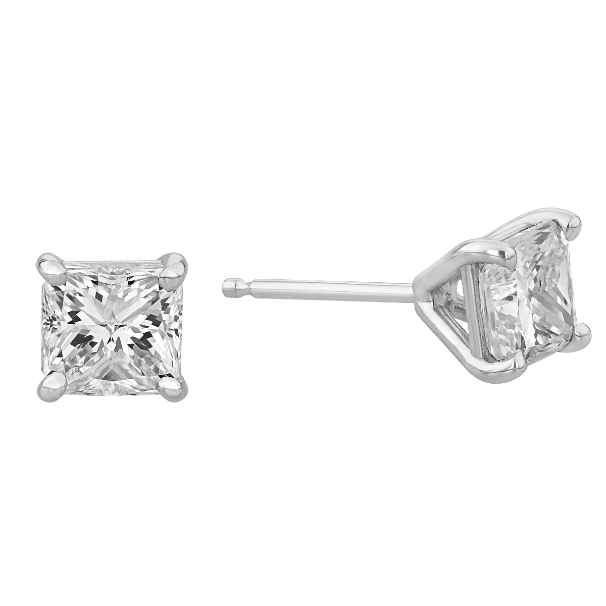 Borsheims Signature Square Diamond Stud Earrings in White Gold, 1.42 cttw