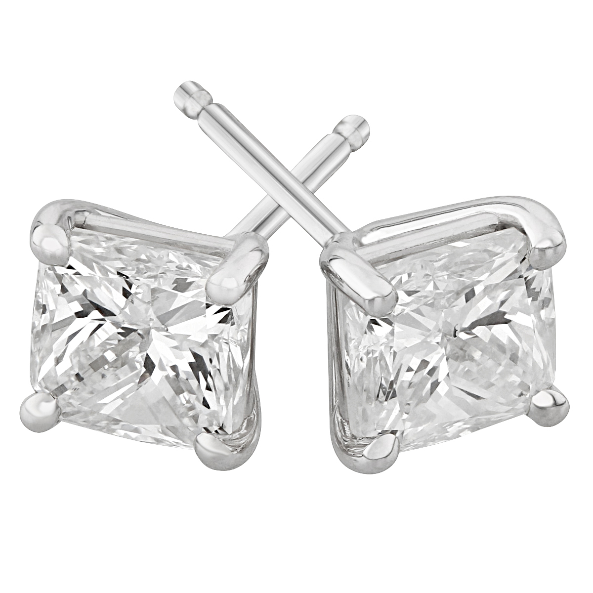 Borsheims Signature Square Diamond Stud Earrings in White Gold, 1.42 cttw