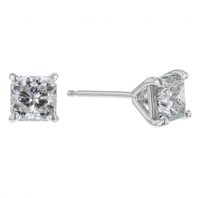 Borsheims Signature Square Diamond Stud Earrings in White Gold, 1.41 cttw