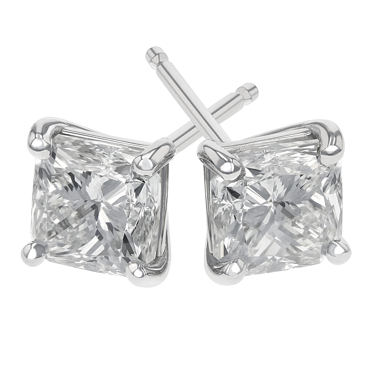 Borsheims Signature Square Diamond Stud Earrings in White Gold, 1.41 cttw