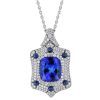 Cushion Tanzanite Pendant with Diamond Pavé and Cabochon Sapphires in White Gold, 17"