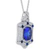Cushion Tanzanite Pendant with Diamond Pavé and Cabochon Sapphires in White Gold, 17"