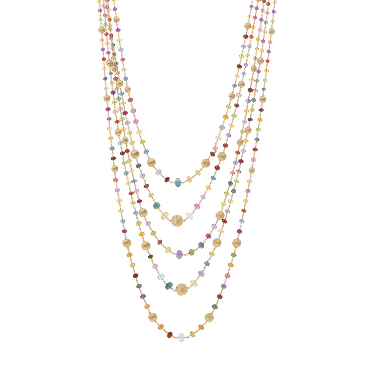 Marco Bicego Africa Mixed Gemstone 5 Strand Statement Necklace in Yellow Gold