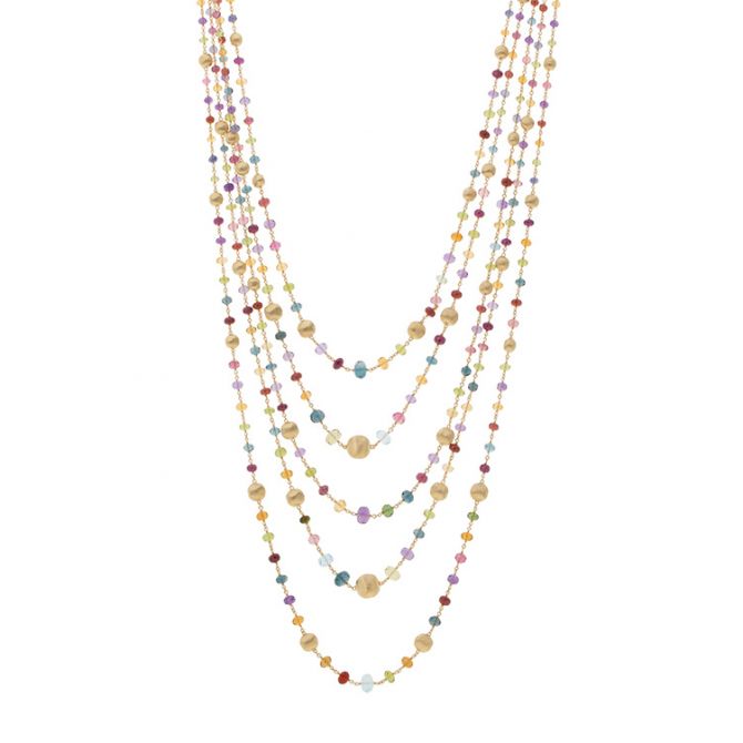 Marco Bicego Africa Mixed Gemstone 5 Strand Statement Necklace in Yellow Gold