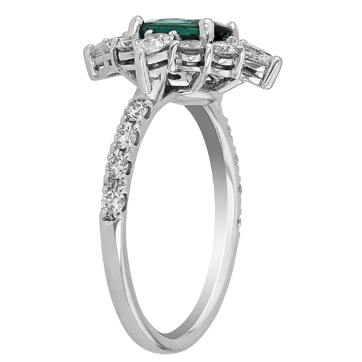 Oval Alexandrite & Diamond Halo Ring in White Gold