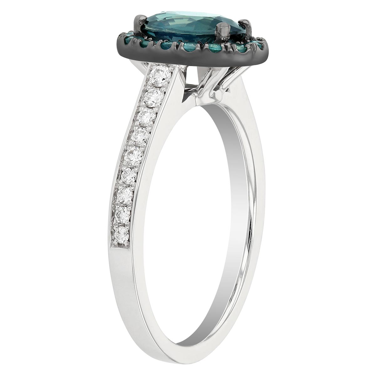 Oval Alexandrite Ring with Halo & Diamond Shank in White Gold