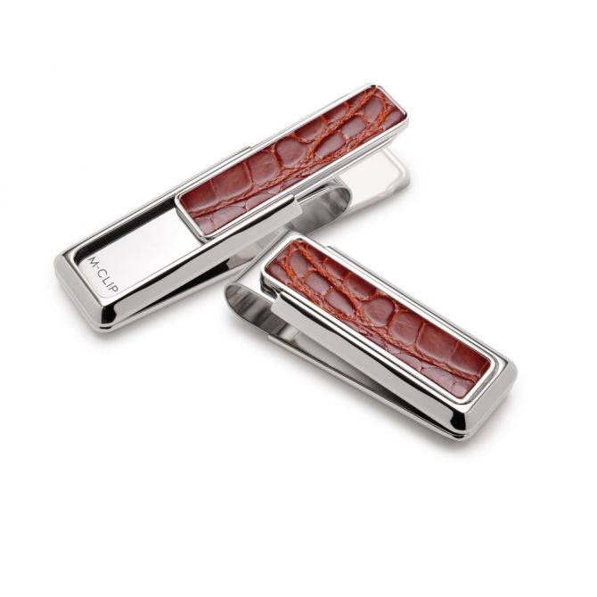 M-Clip Signature Monterey Rhodium Cognac Alligator Money Clip