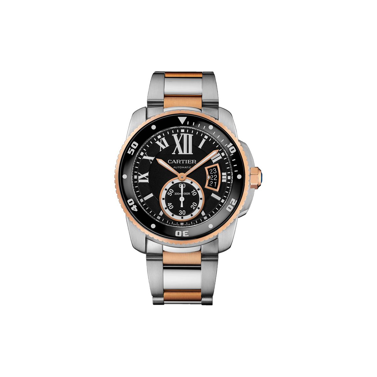 Calibre de Cartier Diver 42mm 18K Rose Gold & Steel Men's Watch with Black Dial