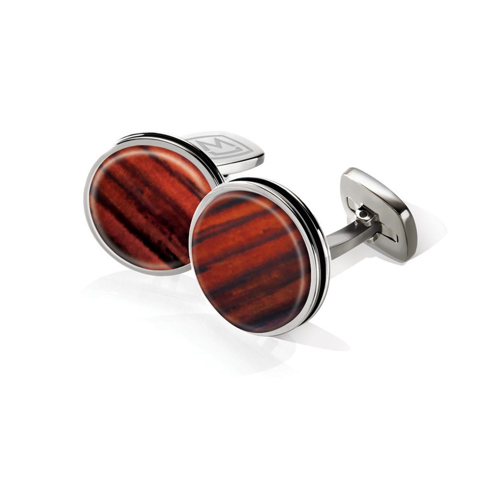 M-Clip Cocobolo Wood Bordered Round Cufflinks