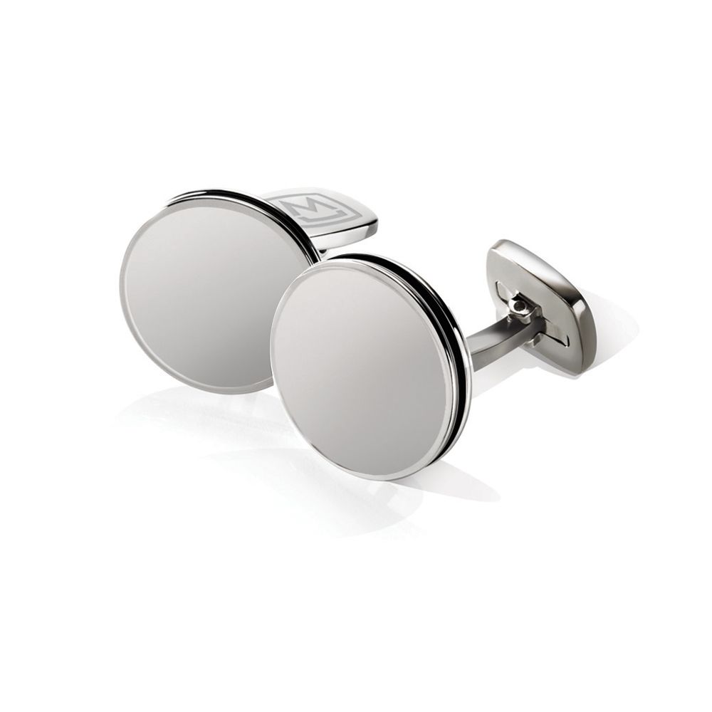 M-Clip Brushed Stainless Bordered Round Cufflinks