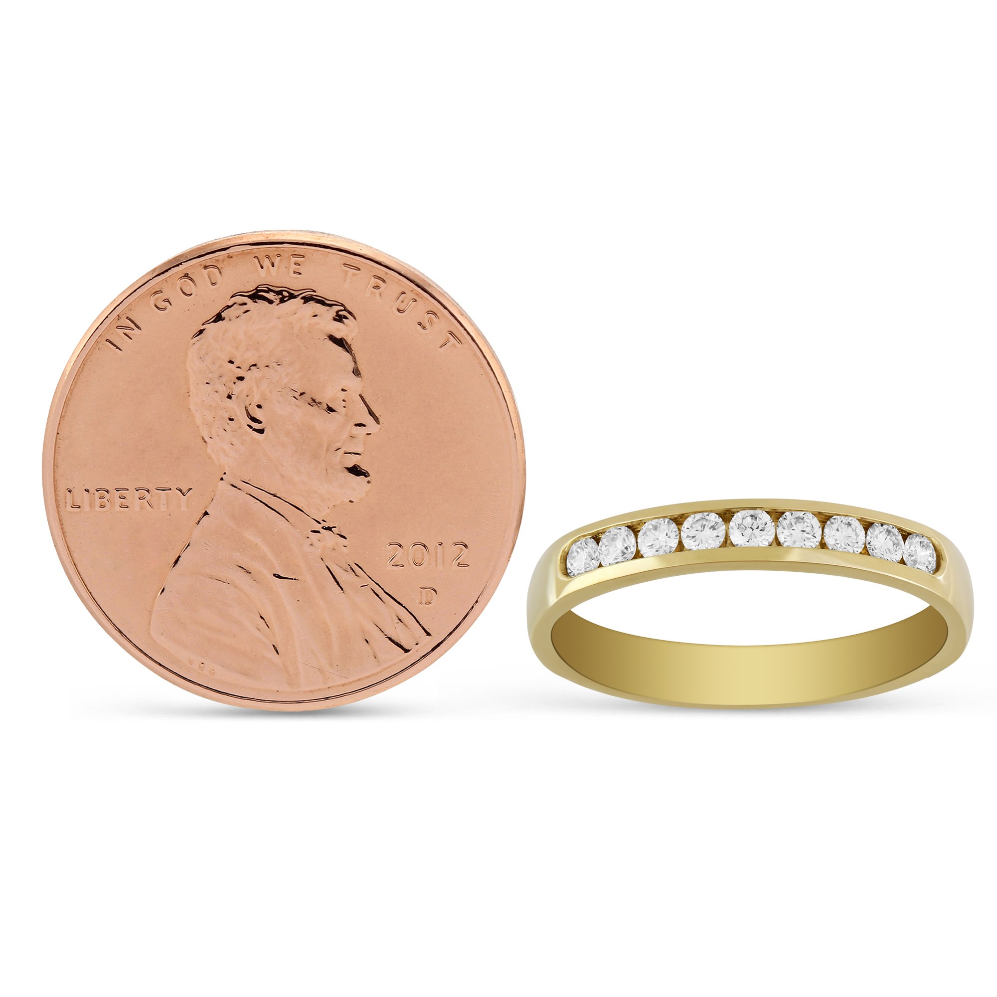 14K Yellow Gold Channel Set Diamond Wedding Band, 0.25cttw