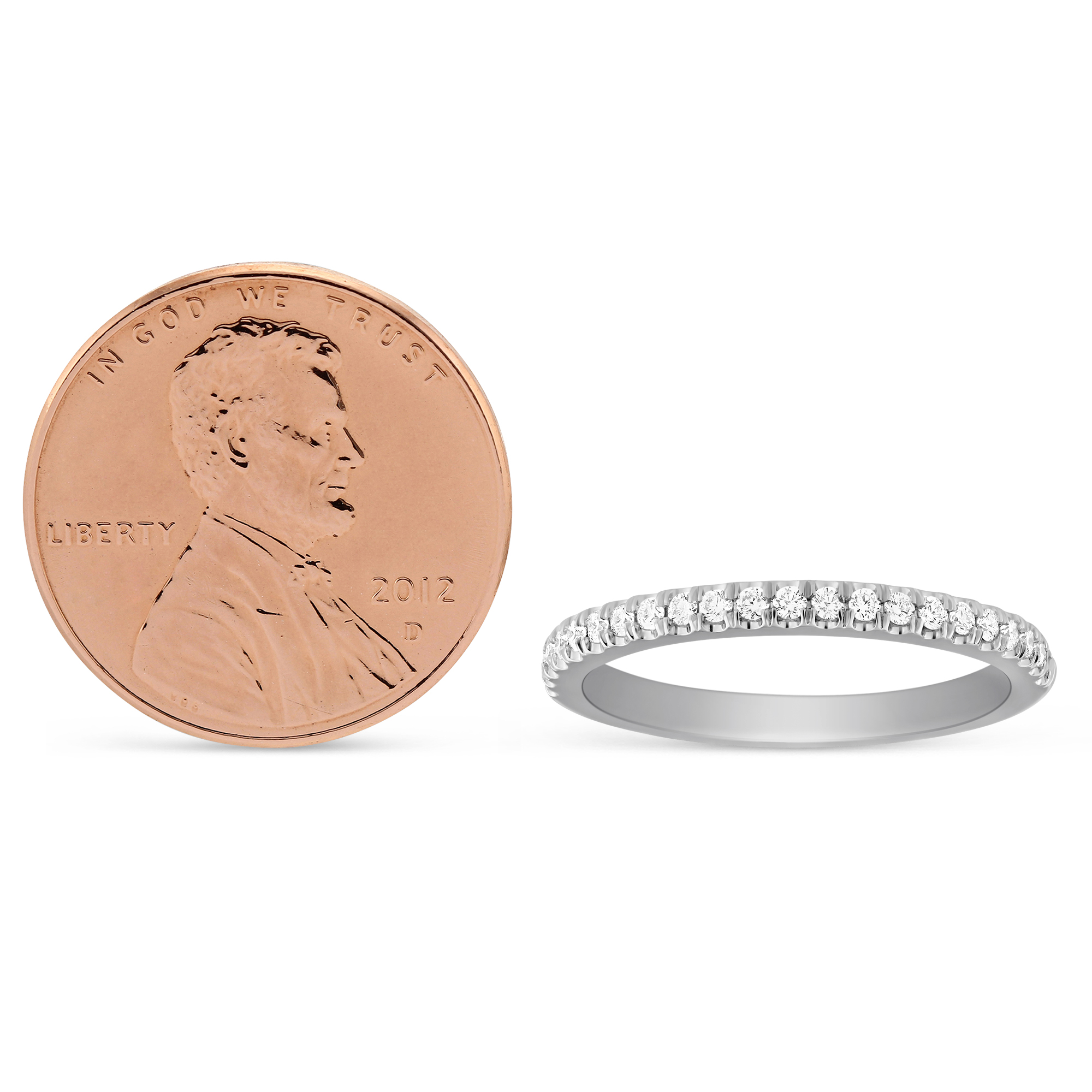 14K White Gold Diamond Fishtail Prong Wedding Band, 0.23cttw