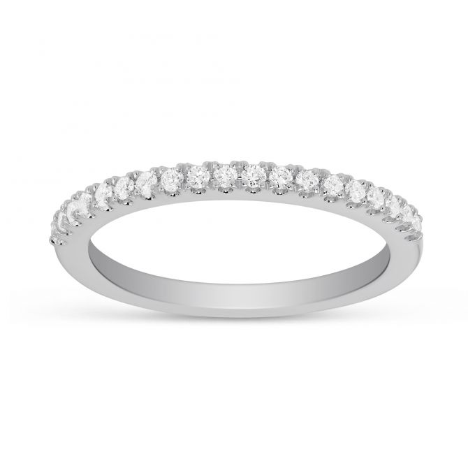 14K White Gold Prong Set Diamond Wedding Band, 0.21cttw