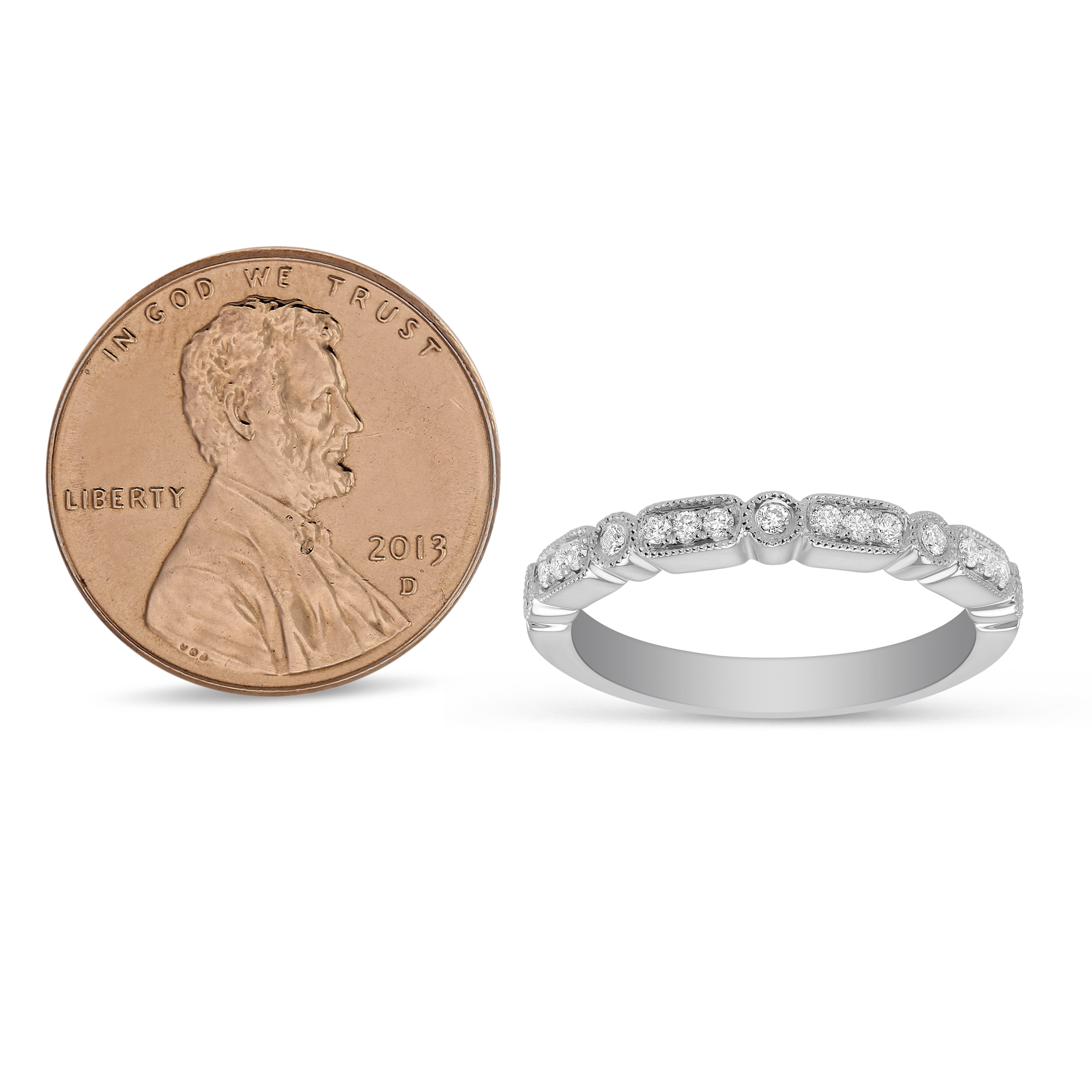 18K White Gold Diamond Wedding Band With Milgrain Edge