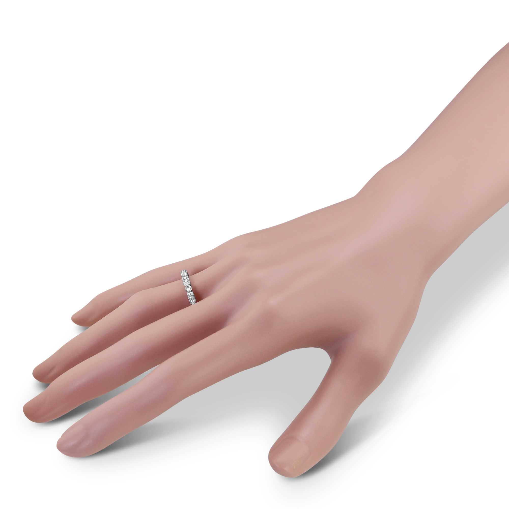 18K White Gold Diamond Wedding Band With Milgrain Edge